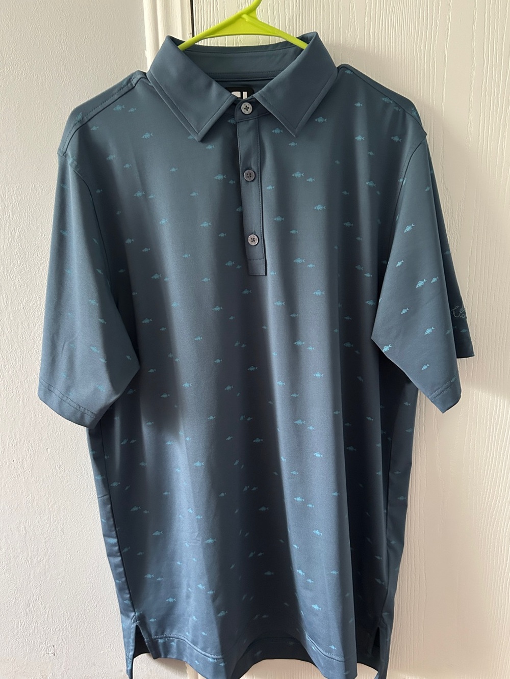 FootJoy Men's Polo in Slate Blue with Subtle Aqua Motif
